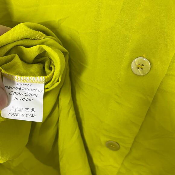 Chiara Cocol Women's Tunic Top L Lime Green ITALY 3/4 Sleeve Button Front Artsy - Picture 6 of 7